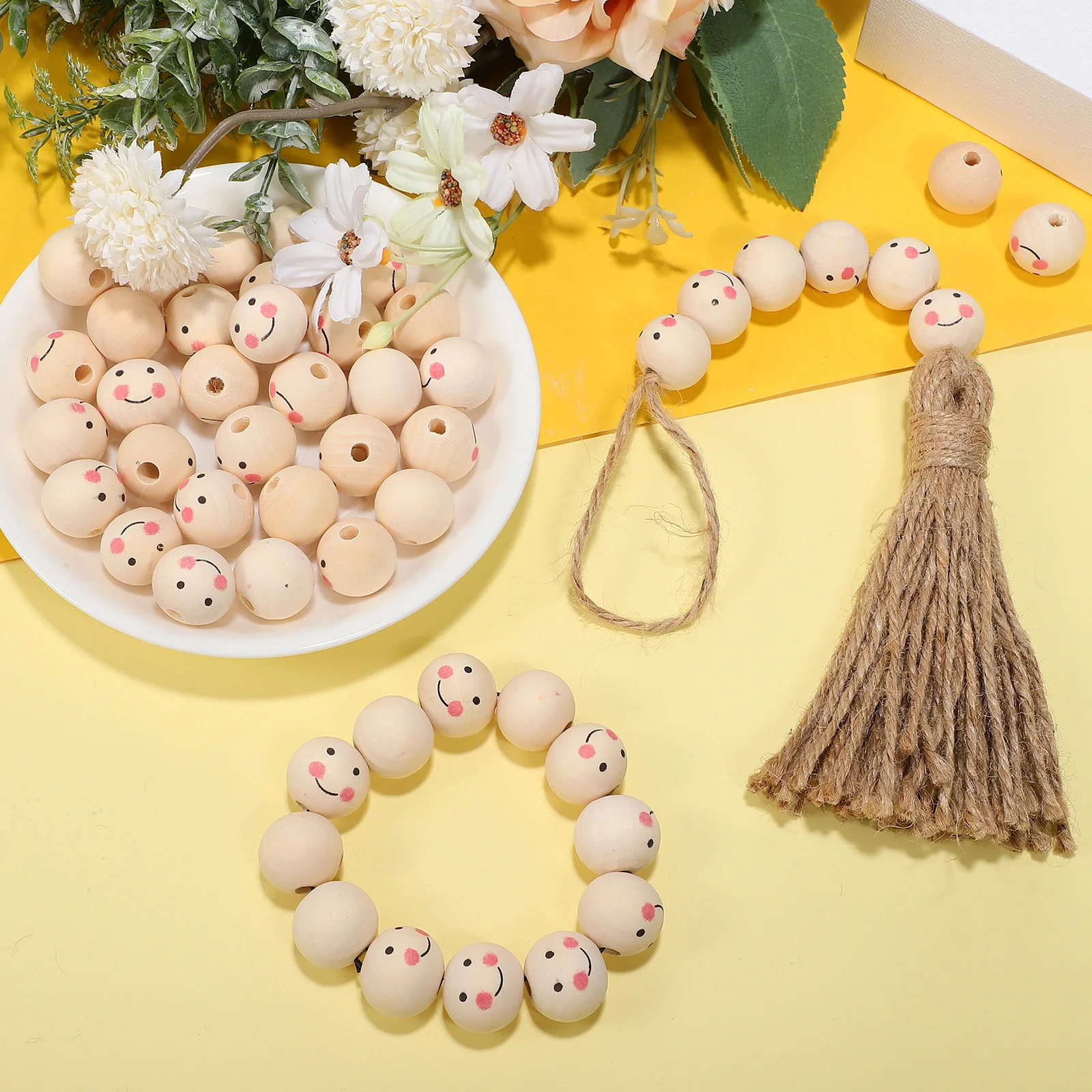 

50 Pcs Wooden Beads Kids Decoration for Crafts Garland Making Christmas Natural