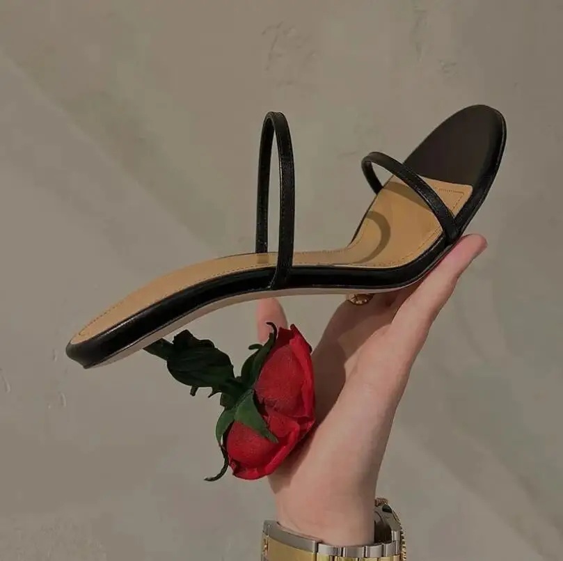 Rose High Heels Black Women Sandals 2023 New Summer Dress Slippers Flowers Open Toe Women Slippers