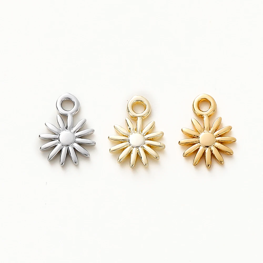 10pcs/lot 14K 18K Gold Plated Brass Metal Round Sun Flower Charms For Necklace Earrings Pendants Jewelry Making