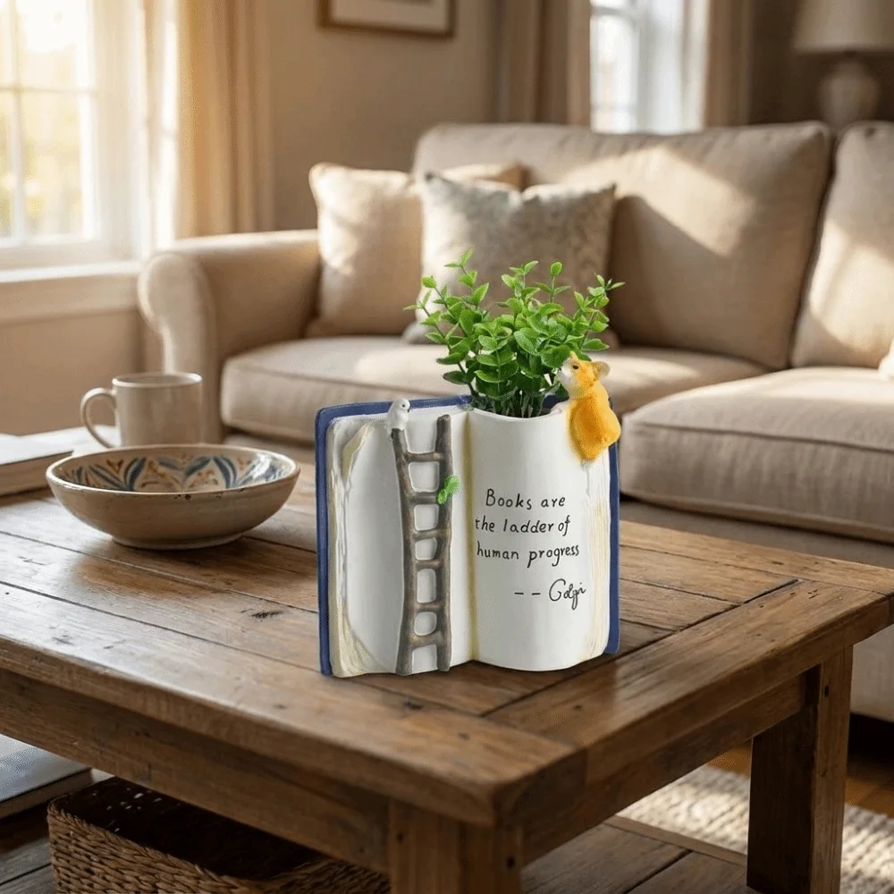 Creative Cartoon Puppy Bird Ladder Planter Compact Adorable Book-Shaped Planter Polyresin Decorative Plant Container Indoor Home