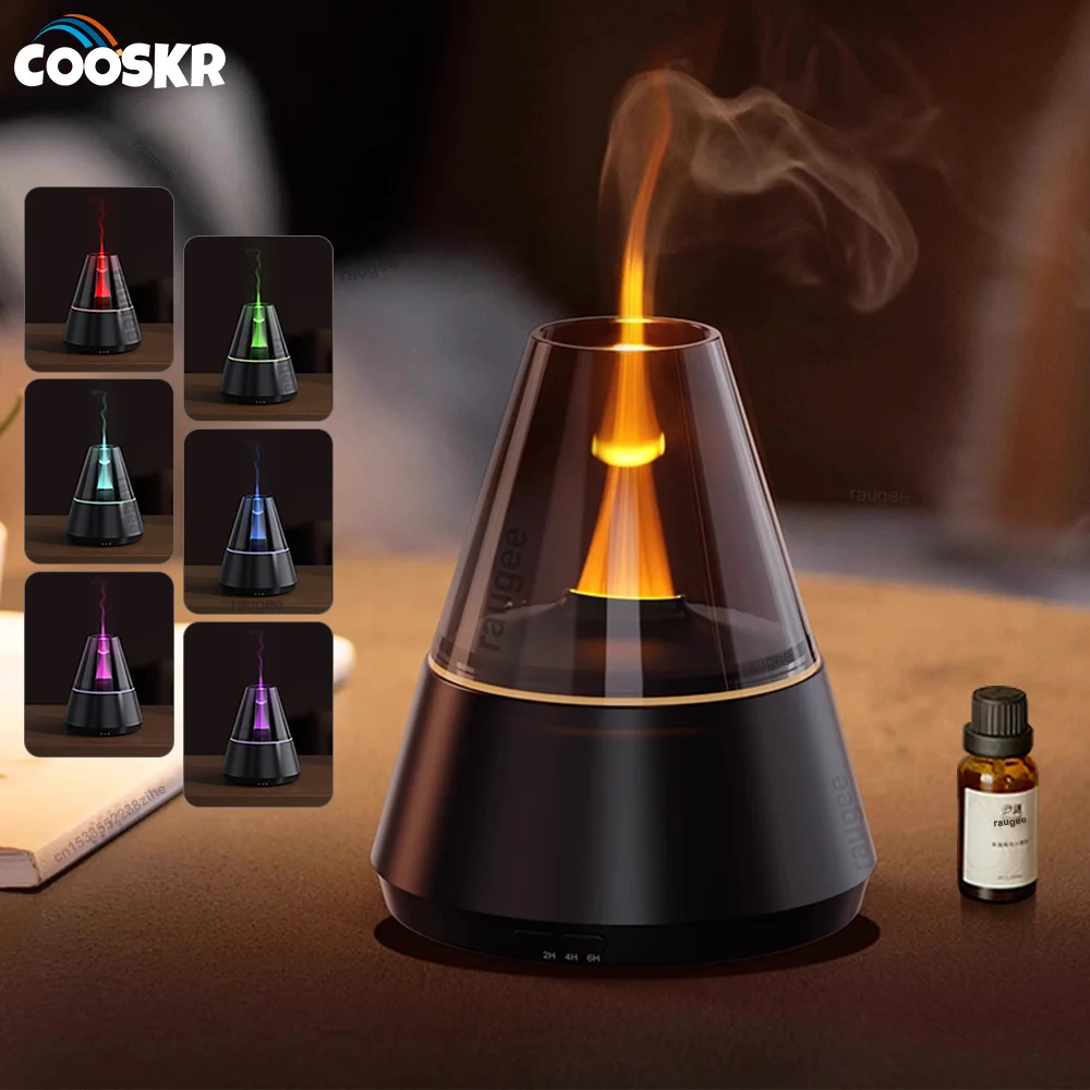 Aroma Air Humidifier Flame Essential Oil Diffuser Home Aromatherapy Humidifier Mini Fragrance Diffuser with Colorful Night Light
