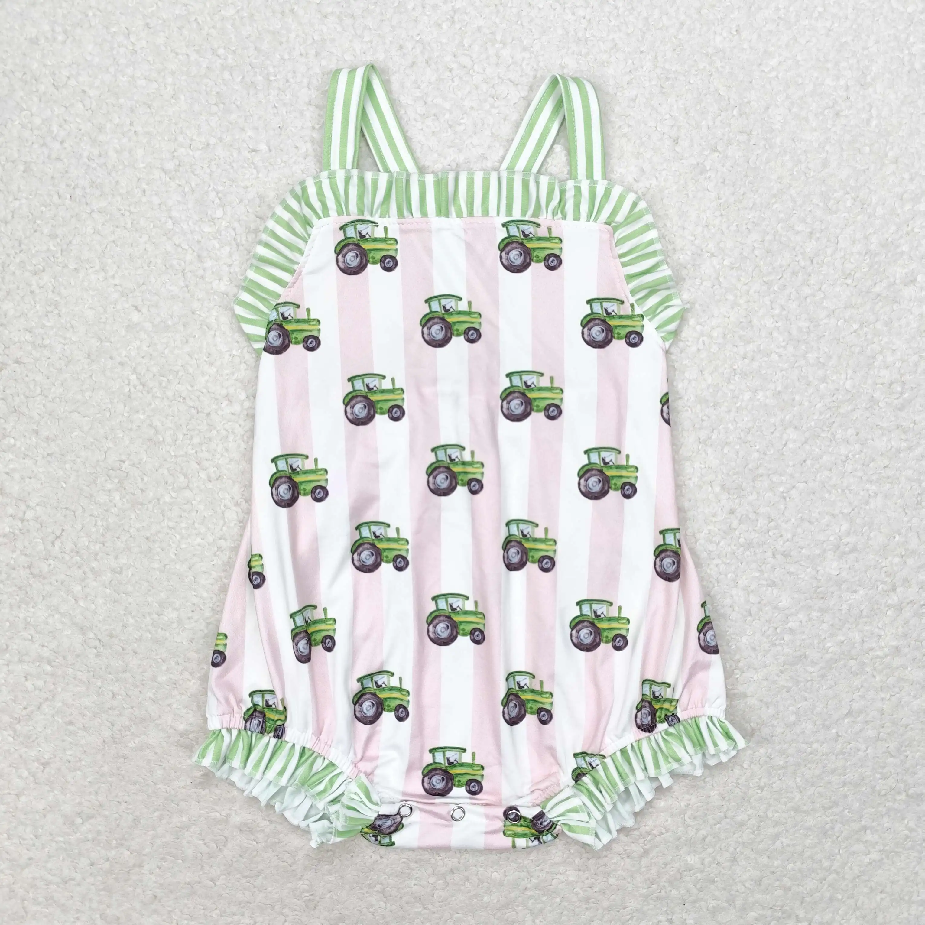 

z96-12 SR1543 New Arrival baby rompers Farm tractor stripe lace vest romper Wholesale Summer Boutique baby girls clothes