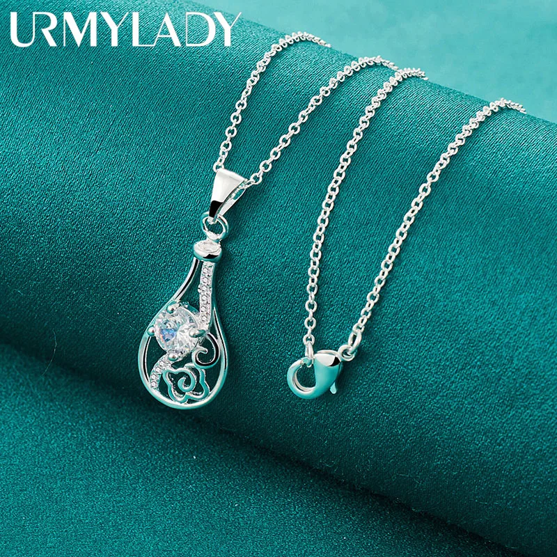 

URMYLADY 925 Sterling Silver Water Drop AAAAA Zircon 16-30 Inch Pendant Necklace For Women Wedding Party Fashion Charm Jewelry