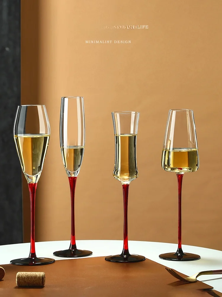 Tlife European Style Champagne Glass Set Creative Crystal Glass High Foot Red Wine Glass Red Rod Handmade Beverage Accessories