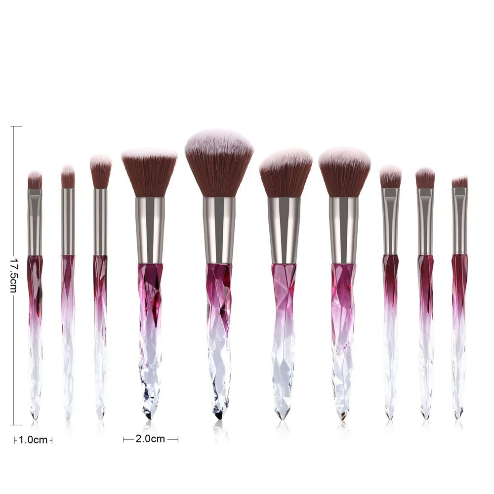 10 Pcs/set Crystal Makeup Brushes Powder Foundation Eyeshadow Eyebrow Cosmetics Face Makeup Brush Set