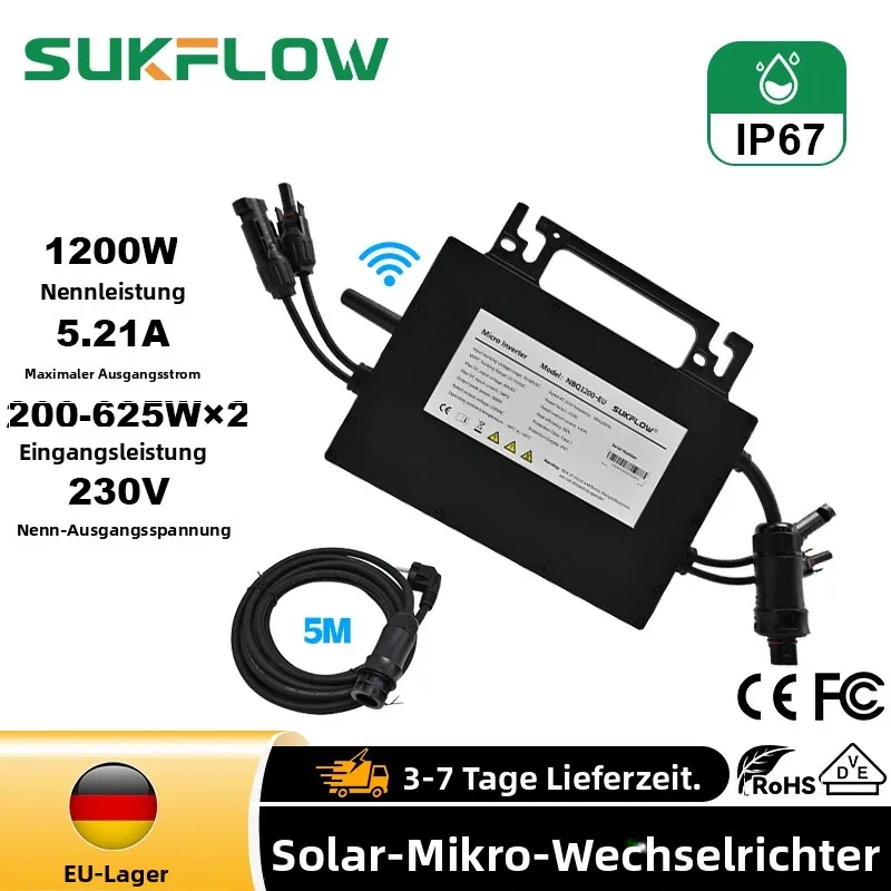 SUKFLOW 1200W Netzgekoppelter Mikro-Solarwechselrichter mit Smart-WiFi-Überwachung für Photovoltaik-Anlagen im Haushalt