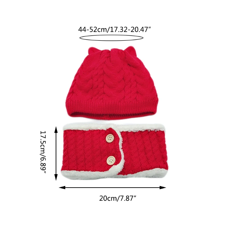 Kleinkind Baby Kinder Winter 2 Stück Beanie Mütze mit Knopf Kreis Schal Set Niedlicher Cartoon für Katzenohren Zopfmuster