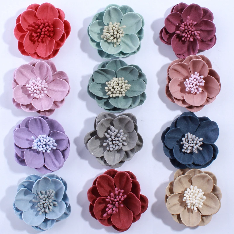 

20PCS 5CM Fashion Solid Artificial Felt Flowers For Hair Accessories With Stamen Hairband Apparel Accessories U Pick Colors