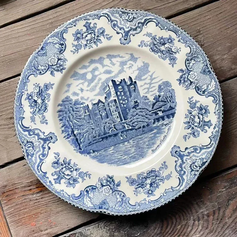 Retro red blue castle glair western-style food dish dinner ceramic dish plate