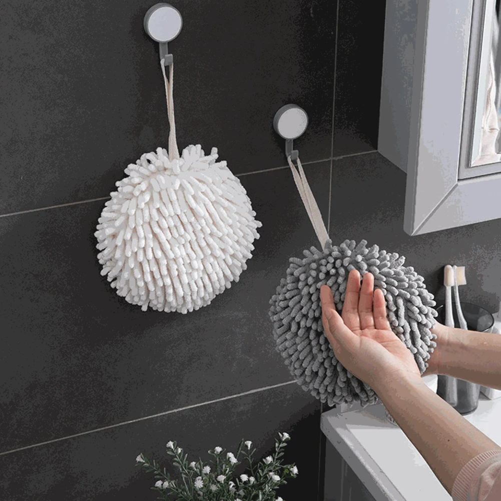 Soft Hand Towel Ball Thick Super Absorbent Wall-Mounted Hanging Wipe Cloth Velvet Sponge Bathroom Kitchen Accessories