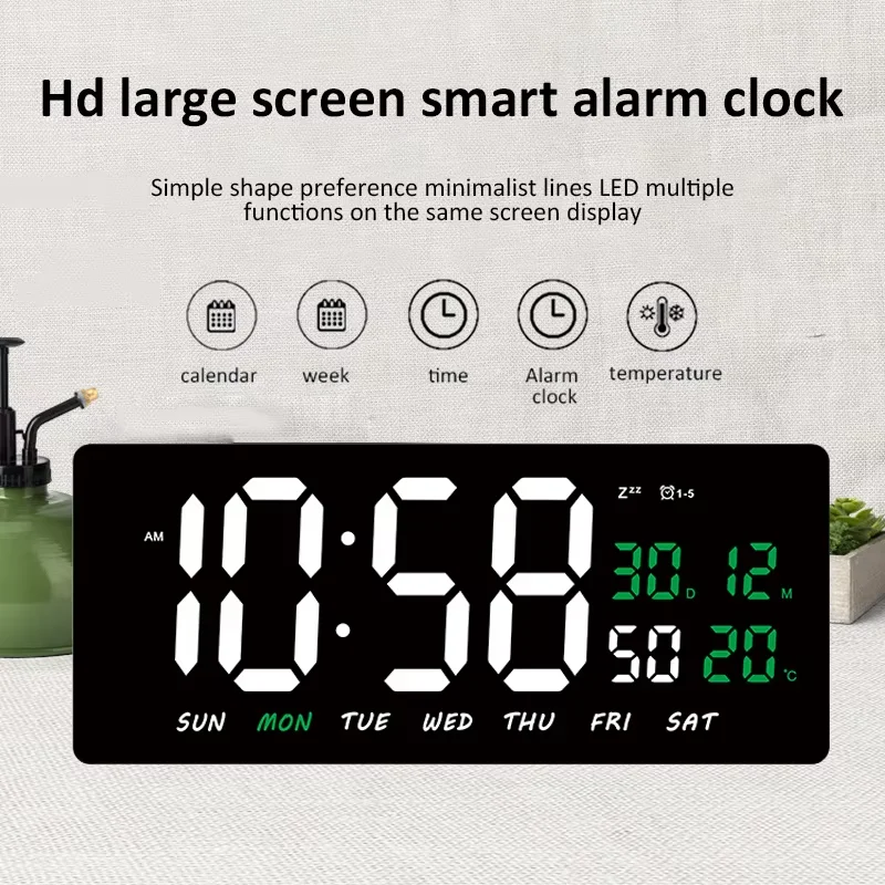 

15'' Large LED Clock for Bedroom Digital Alarm Clock with Time/Date/Week/Temp/Three set of alarm 12/24H Auto Dimming Snooze Time