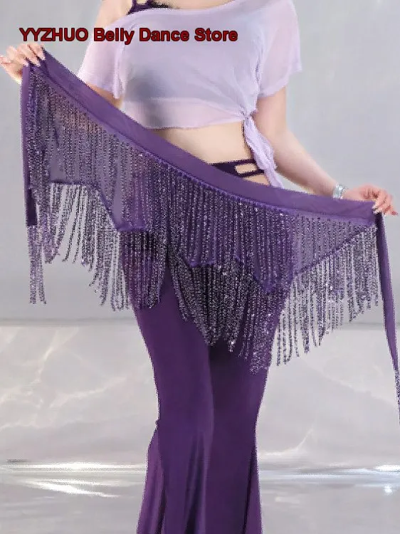Women's Adult Oriental Dance Practice Costume Set Flare Pants Coin Belt Beginner Belly Dance Costume
