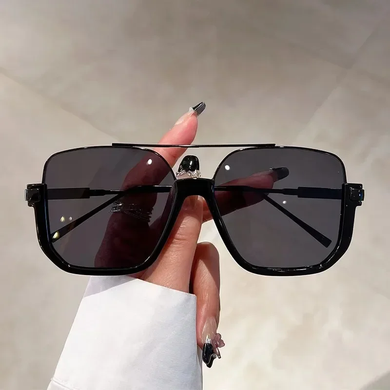 Trendy Square Metal Sunglasses Oversized Goggle One Piece Large Frame Sun Glasses New Steampunk Eyewear UV400 Women