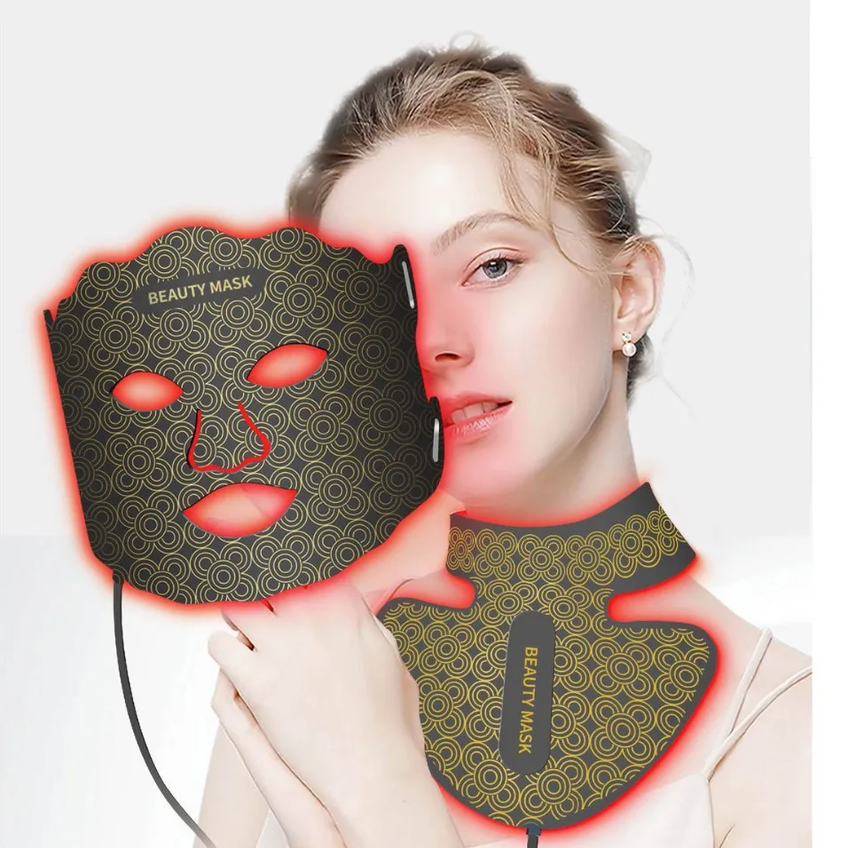 充電式シリコンネックマスク、マルチスペクトルLED光線療法、アンチエイジング、肌の若返り、しわ減少、家庭用