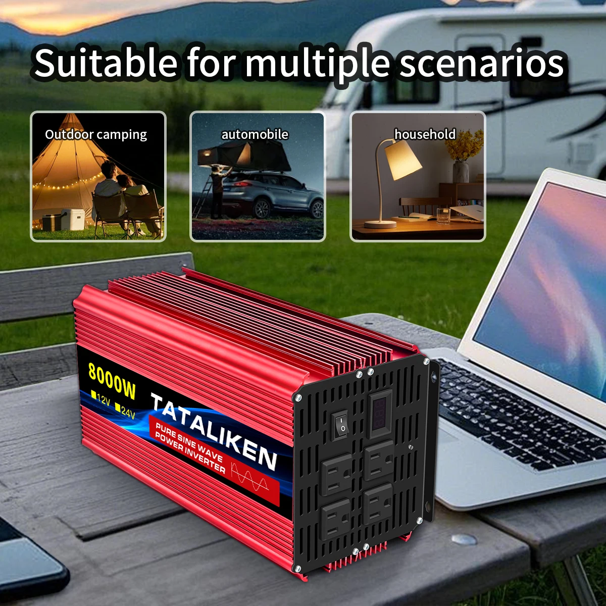 1000 واط/4000 واط/7000 واط/8000 واط 2 مآخذ المنزلية سيارة العاكس DC24V إلى AC110V موجة نقية سلسلة 60 هرتز