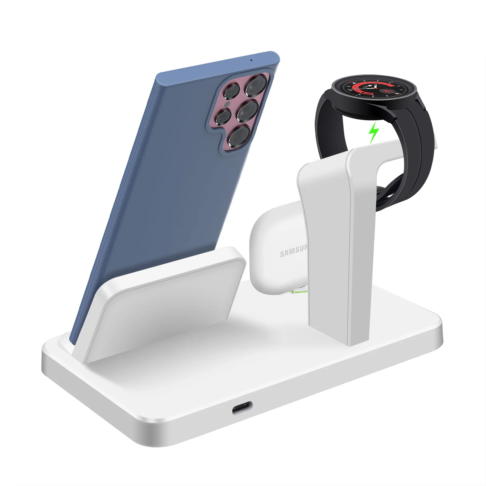 Desk 3 in 1 Type C Port Wireless Charger Dock For Samsung S26 S25 S24 Galaxy Watch 8/7/6/5/4 Buds Pro4/3/2 Fast Charging Station