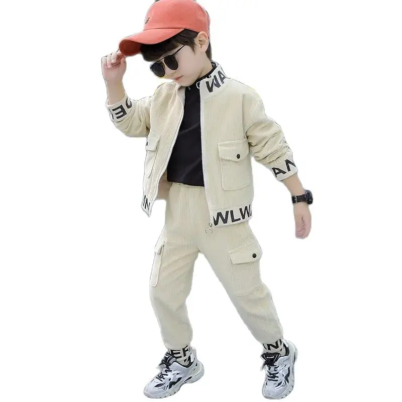

Spring Autumn Corduroy Boy Sets New 2023 Korean Version Fashion Clothes For Teens 2-Piece Handsome Casual Children's Clothing