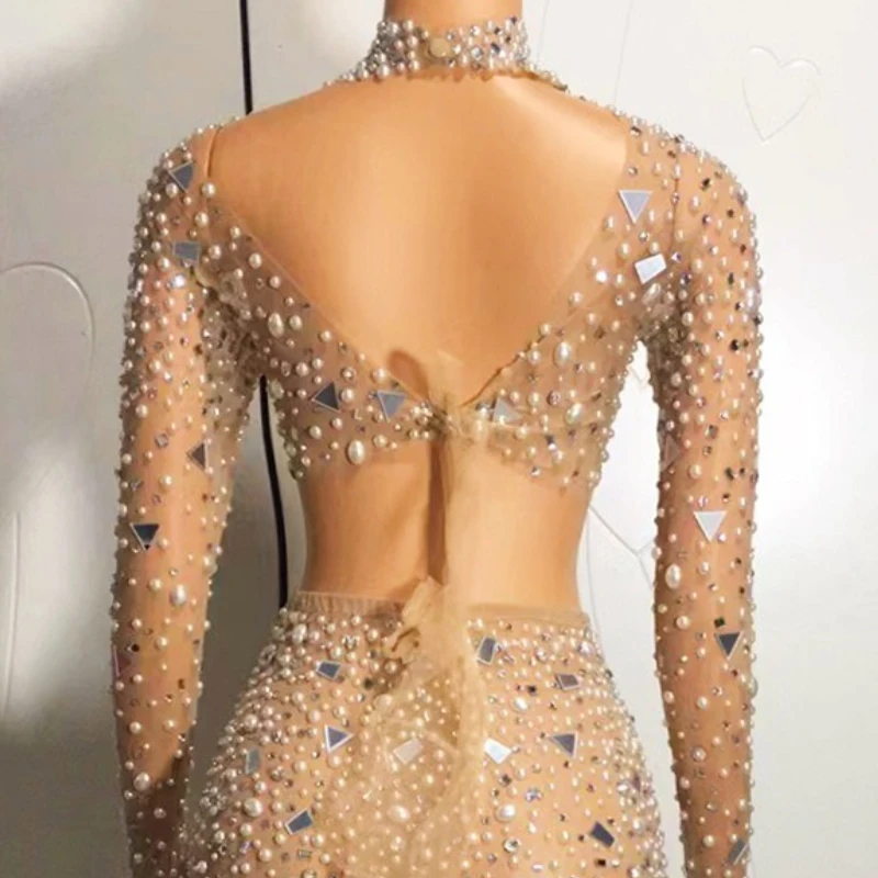 عرض فستان لؤلؤي لامع فاخر طويل للسيدات فستان زفاف أنيق من Vestidos Juveniles أنيق Para Fiesta Vestidos Fiesta De Lujo