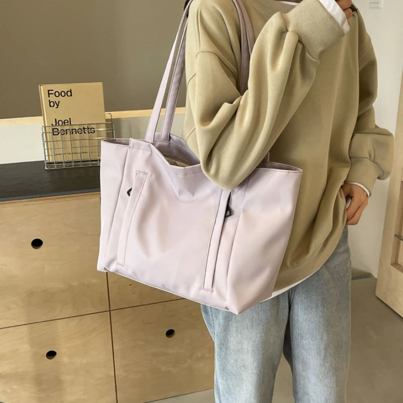 Waterproof Nylon Shoulder Bag with Large Capacity Commuting Shoulder Tote Bag Student Class Handbag