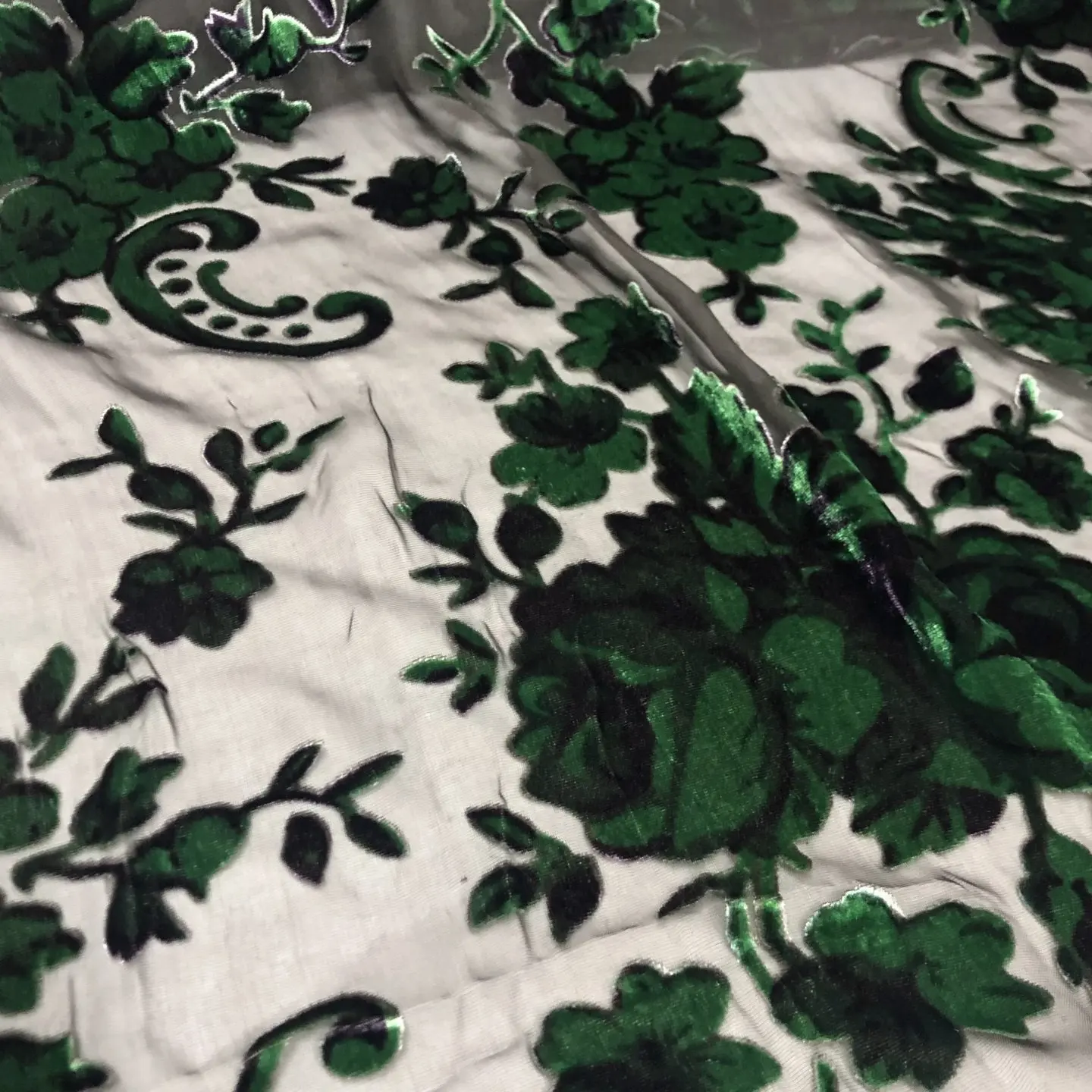 Lightweight Floral Burnout Silk Velvet Designer Fabric Sheer Textile for Chinese Dresses, Creative Apparel Textile