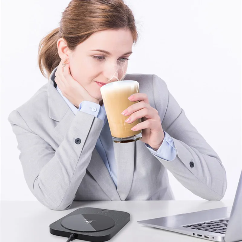 USB カップウォーマーコーヒーミルクティーウォーターマグヒーター温度調節可能な加熱コースターホームオフィス冬自動加熱