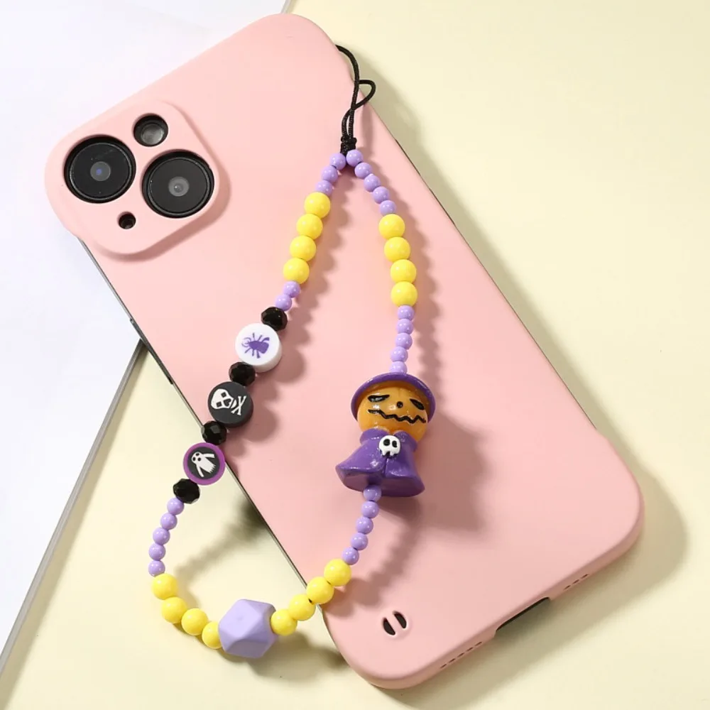 

Acrylic Ghost Mobile Phone Chain Anti-Lost Pearl Beads Cartoon Pumpkin Phone Strap Bowknot Orange Ghosts Cellphone Lanyard Women