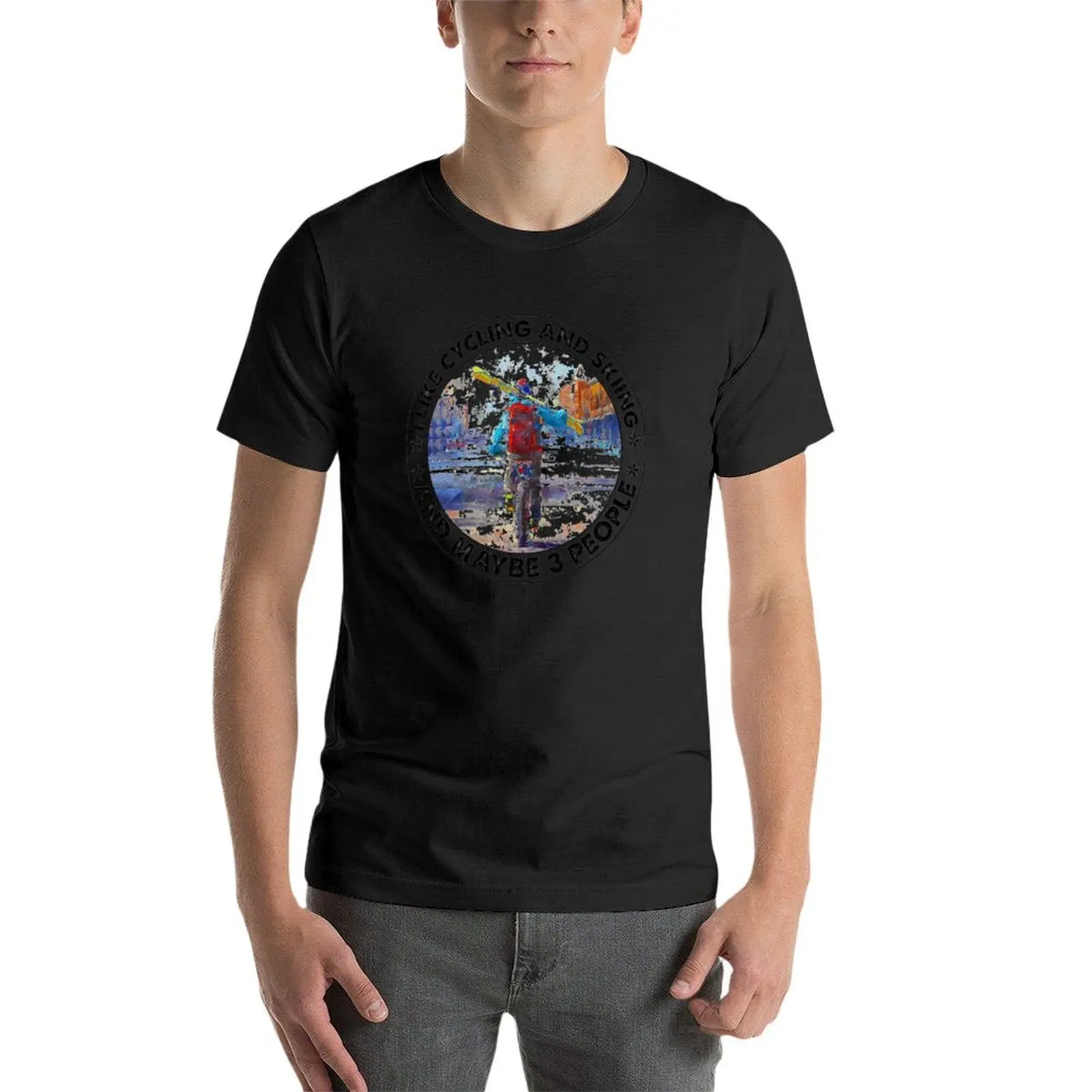 Ik Hou Van Fietsen En Skiën En Misschien 3 Mensen T-Shirt Schattige Kleding Sportfans Shirts Grafische T-Shirts Hippie Kleding Mannen Kleding