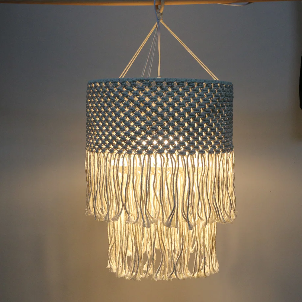 Nordic Macrame Woven Tapestry Lampshade Boho Hanging Lamp Cover Ceiling Pendant Light for Home Bedroom Chandeliers Decorative