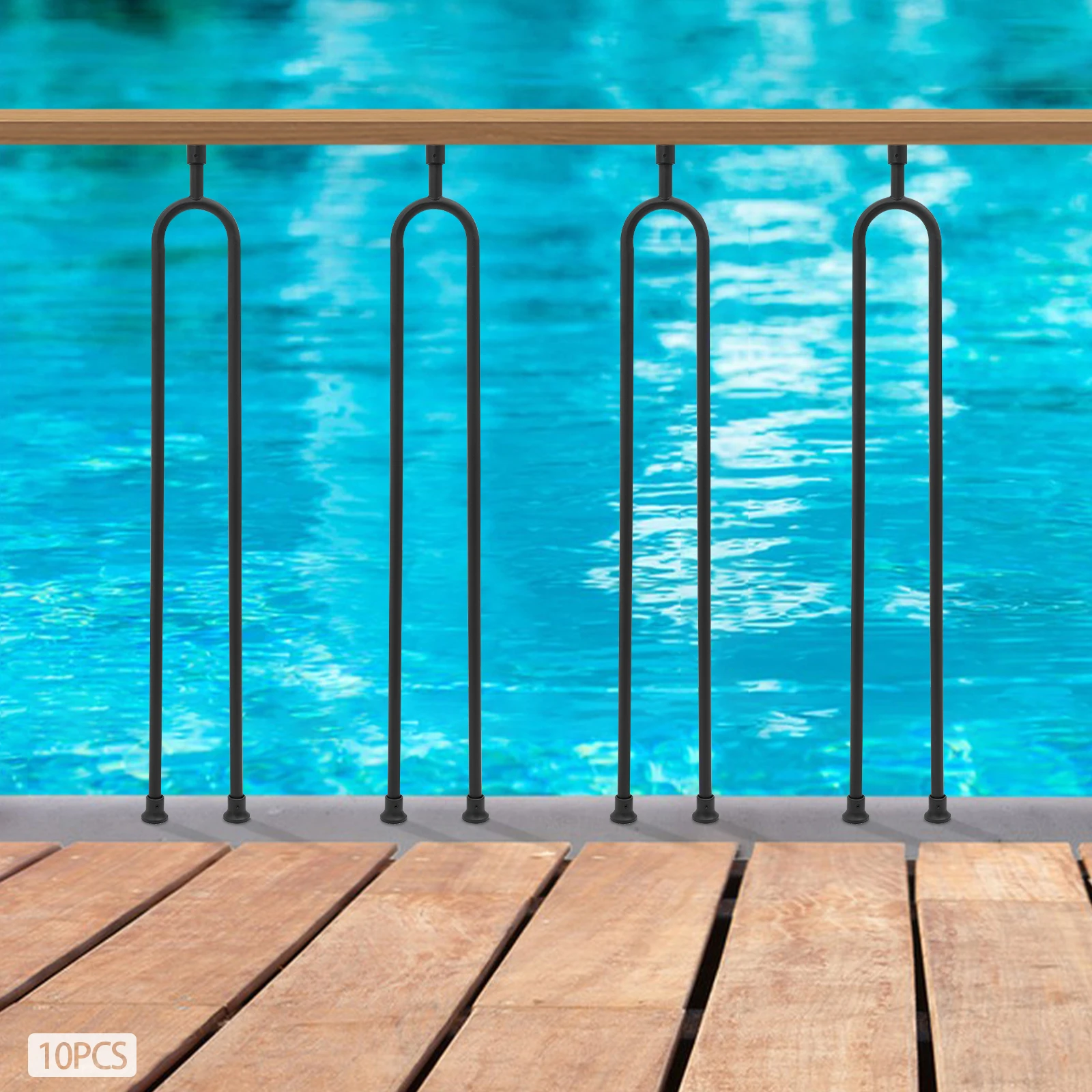 10pcs Black Iron 101cm U-shaped Stair Column Adjustable Roof Arch Handrail Support Column