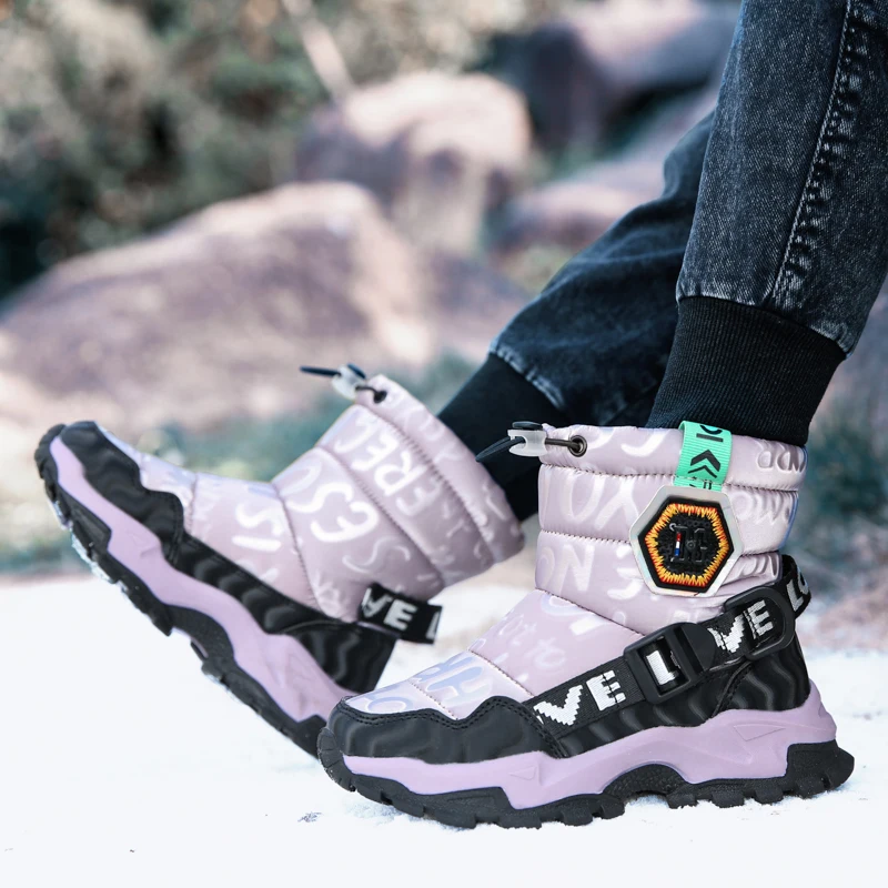 Winter Kinderen Snow Warm Laarzen Bont Schoenen Jongens Sneaker Rubber Schoen Mode Kinderen Schoenen Waterdichte Leren Laarzen Kids