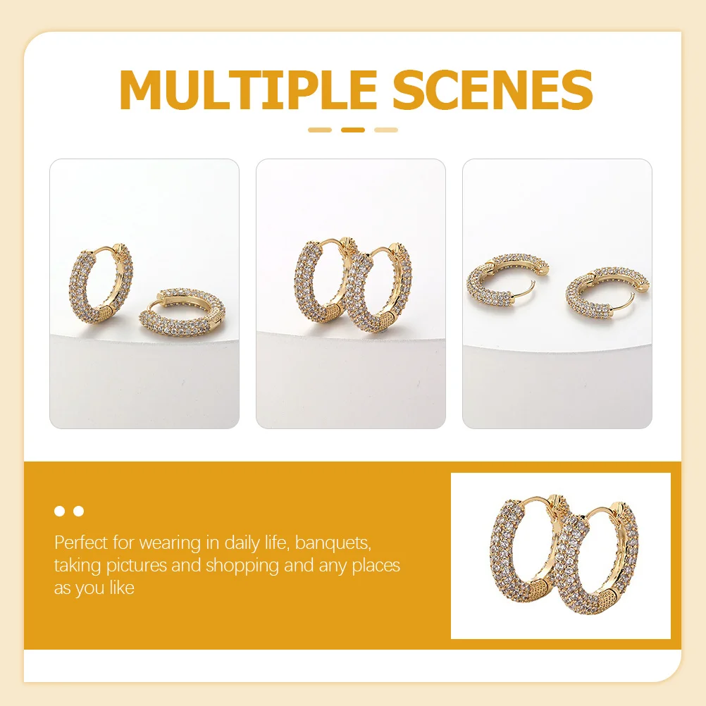 

1Pair Retro Copper Earrings Chic Zircon Hoops Ear Accessory for Women Photoshoot Party Cartilage Hoops Earring