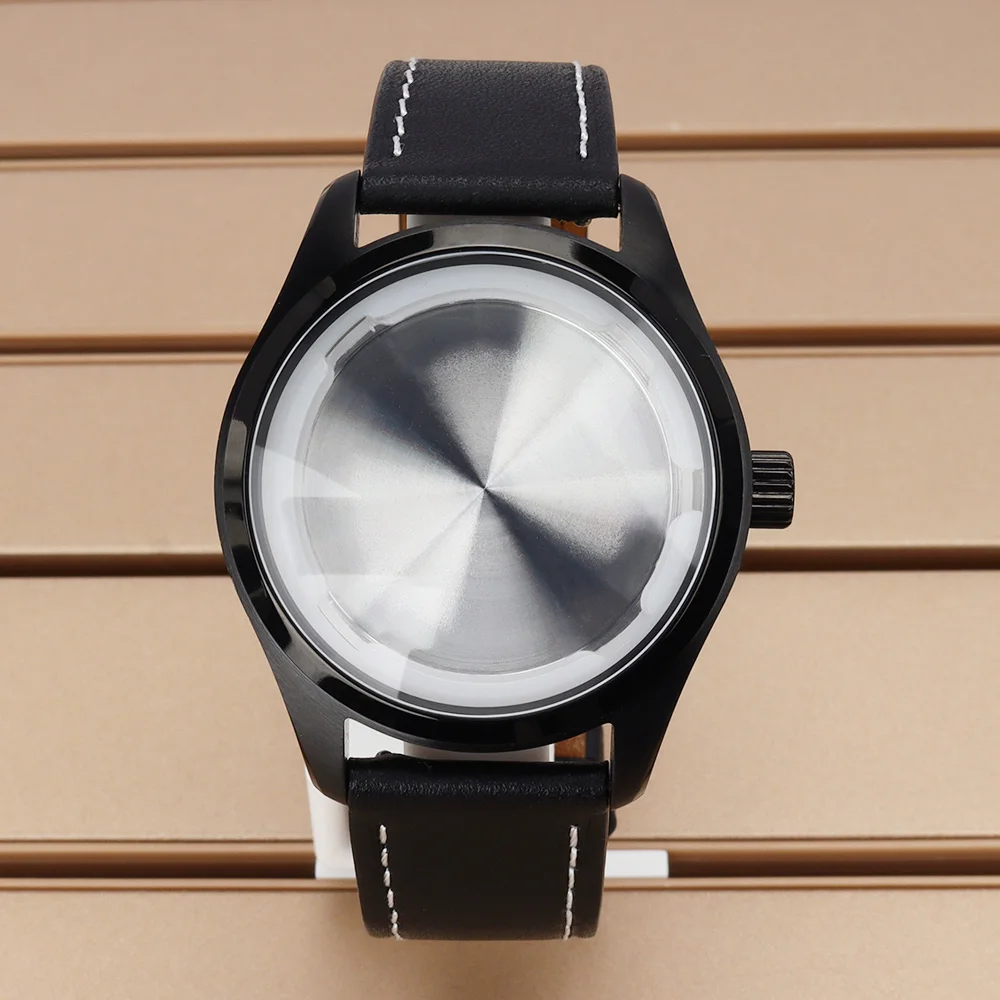 

40mm Brushed Watch Cases 316L Stainless Steel Case Leather Bracelet For Pilot NH35 NH34/36 Movt 33.5-34.3mm Dial 100M Waterproof