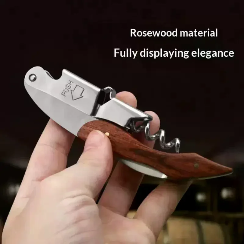 Portable Wooden Stainless Steel Folding Tool Knife Corkscrews Red Wine Opener Multifunctional Outdoor Tool Bar Accessories