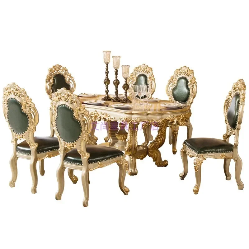 European champagne-colored dining table rectangular dining table and chair combination high-end luxury home dining table