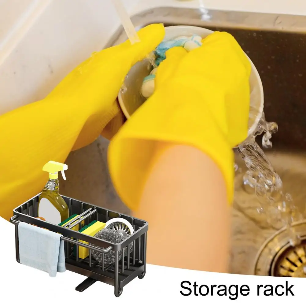 Countertop Storage Rack Dish Brush Holder Kitchen Sink Caddy Sponge Holder with Auto Draining Spout Corrosion for Brushes