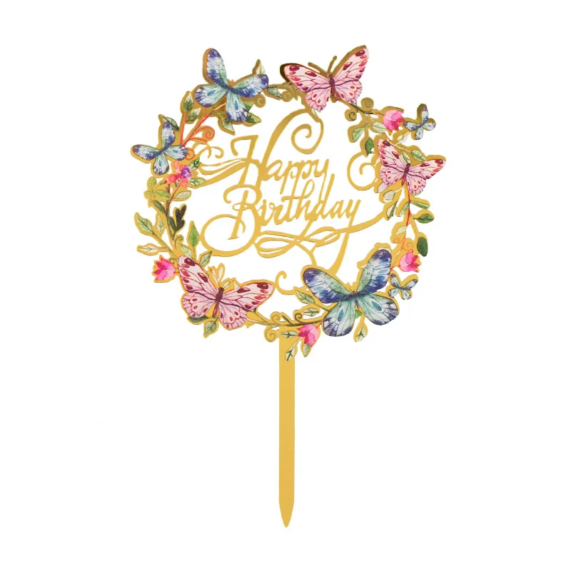 Neuer 3D-Farbdruck Happy Birthday Tortendekoration Gold Acryl Kinder Geburtstagstorten-Topper Dessert-Dekoration für Babyparty – Detail 12