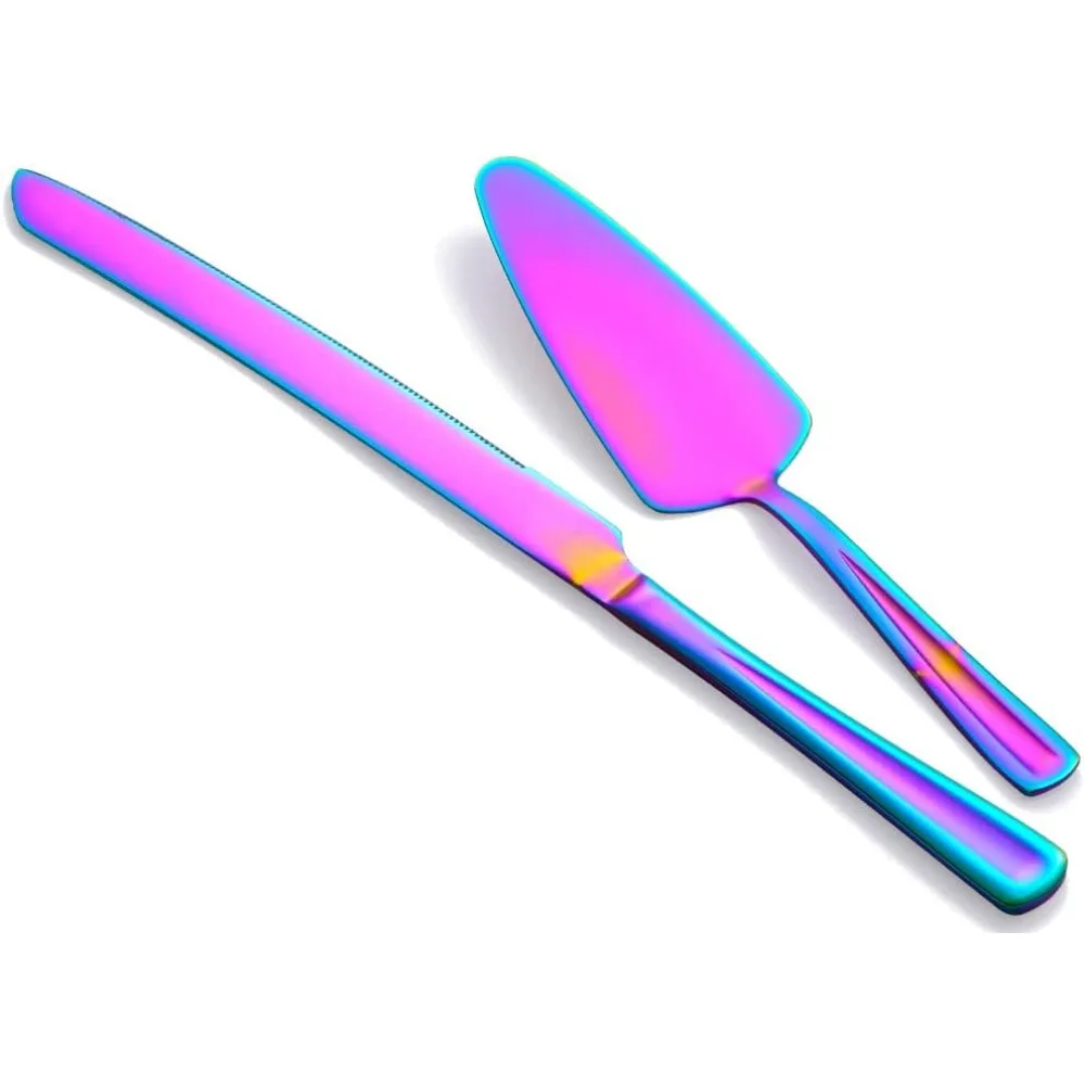 

Rainbow Cake Knife and Server Set, Colorful Stainless Steel Cake Cutting Set for Wedding, Birthday, Parties