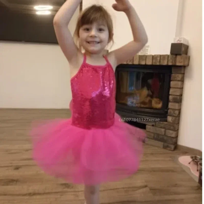 أزياء رقص الباليه للفتيات، فستان توتو، فستان منفوش، زي أداء الباليه بحمالات من الترتر لعيد الميلاد للأطفال