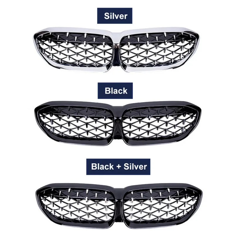 1 Pair Front Grill Diamond Kidney Grilles Racing Grills for For BMW 3 Series G20 G21 G28 2019-2021 Meteor Style Car Accessories