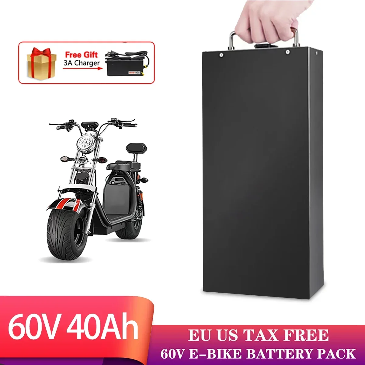 Batteria per scooter elettrico Harley 60V 20Ah - 70Ah 18650 per moto 250W~1500W + caricabatterie 67,2V