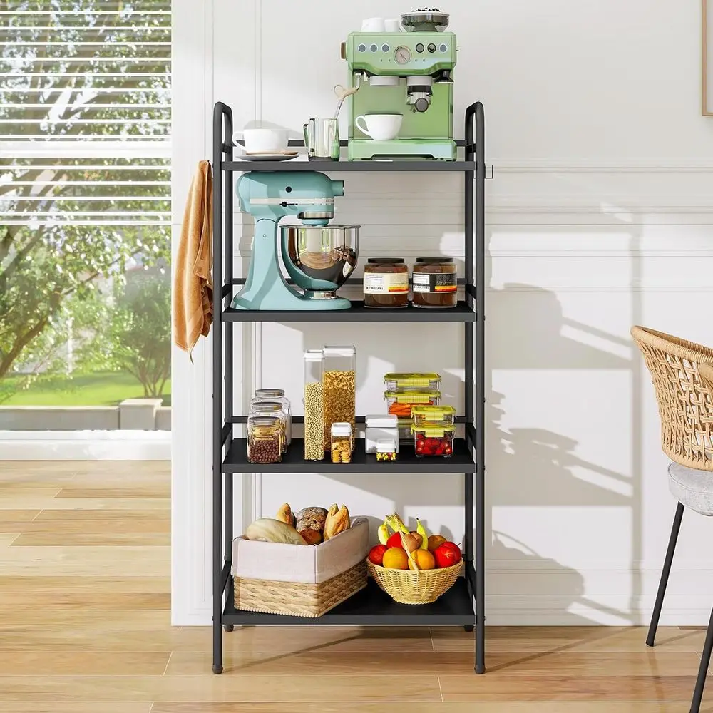 رف معدني من 4 طبقات للتخزين والمرآب والغسيل والمطبخ والمخزن، 23.6 عرض × 13.8 عمق × 50 ارتفاع، أسود