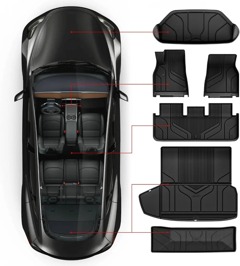 سجادات أرضية سميكة للغاية من LASFIT وسجادة صندوق السيارة لطراز Tesla S & Model S Plaid 2025 2024 2023 2022 2021، مقاس مخصص TPE