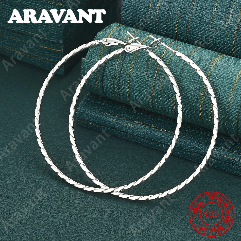 925 Sterling Silver Diamond-Shaped Spiral Large Hoop Earrings - Everyday Accessories For Women - Simple And Elegant Jewelry