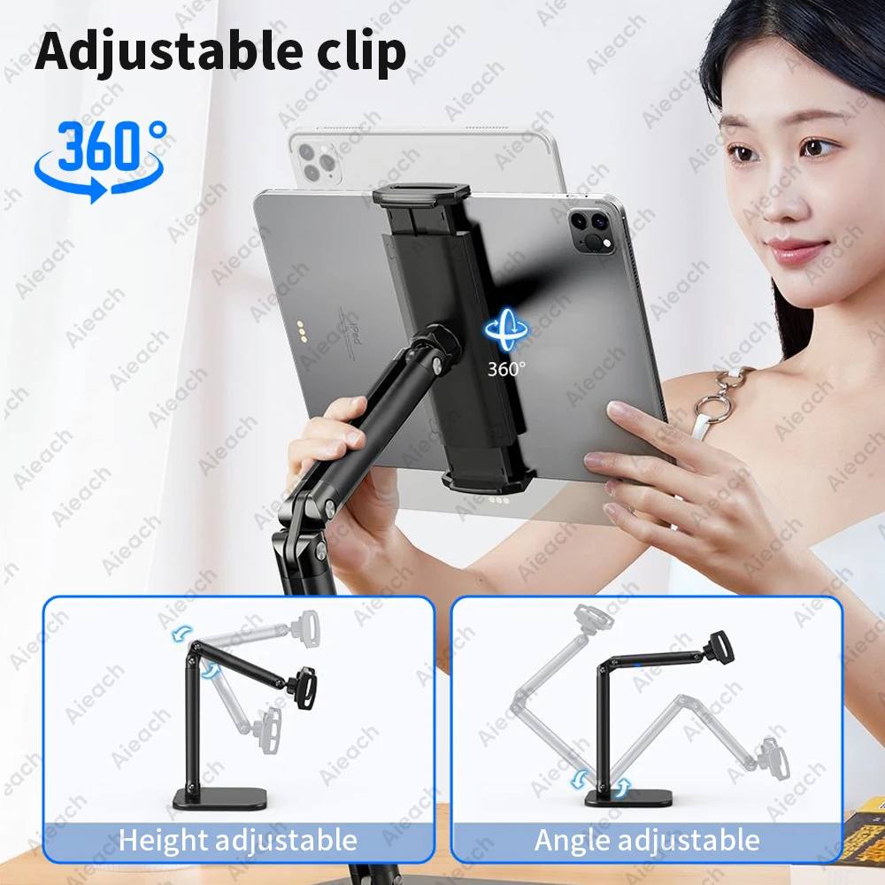 Tablet Stand Holder 15 in Adjustable Long Metal Flexible Arm for 4.7-13 in Phone iPad Stand Ergonomic Desktop Holder Multi-Angle image 5