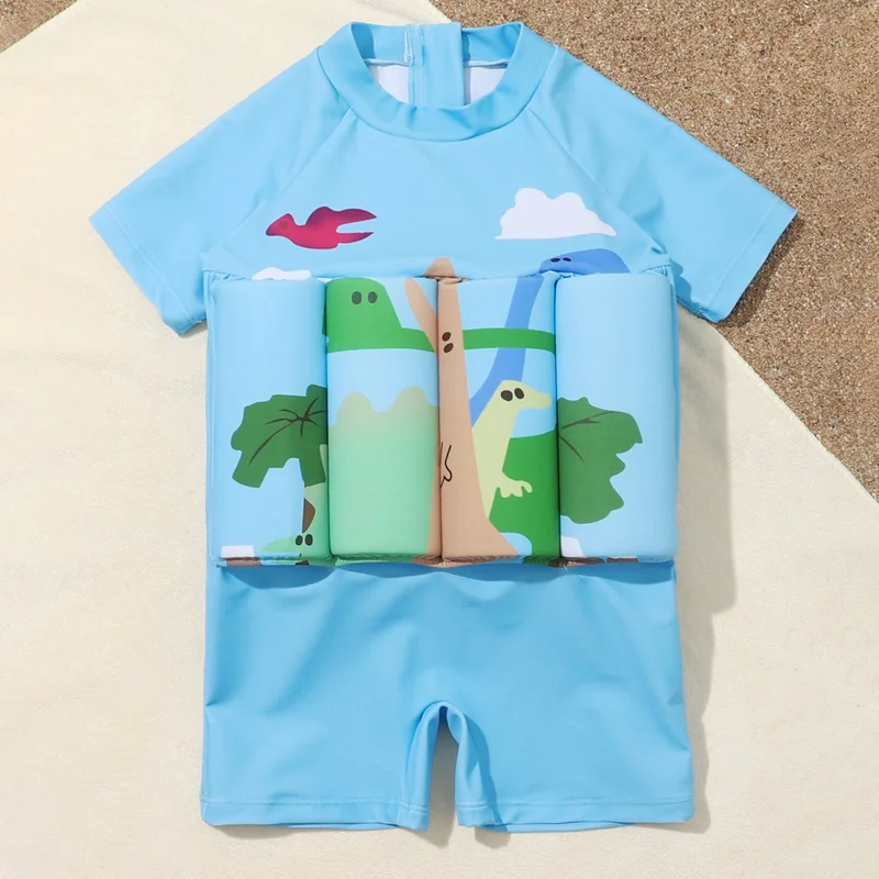 Children Buoyancy Swimsuit Summer Cartoon Animal Print Swimwear Kids One-Piece Floating Swimsuit Boys Girls Buoyancy Swimwear