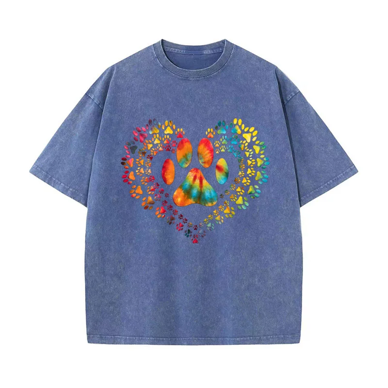 2025 القطن الخالص تي شيرت المتضخم الفن الجرافيك الملابس المطبوعة الملونة الحب الكلب باو طباعة الرجال تيز القلب الحيوان عاشق