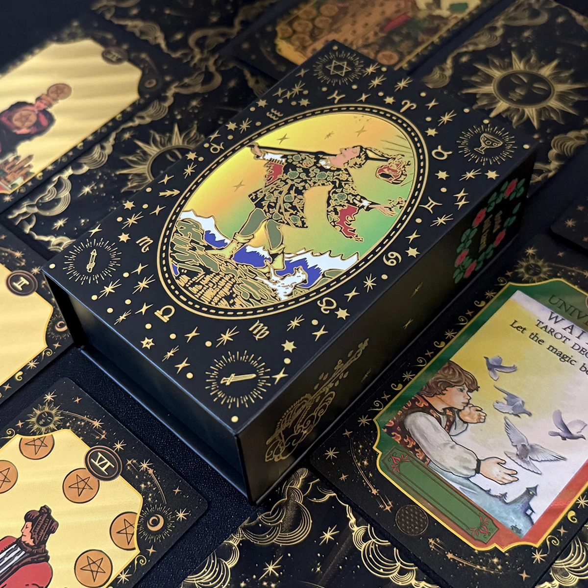 1 Box Classic Golden Tarot Card Board Game With Guidebook, Prophecy Divination Deck Fortune Telling for Beginners And Collectors