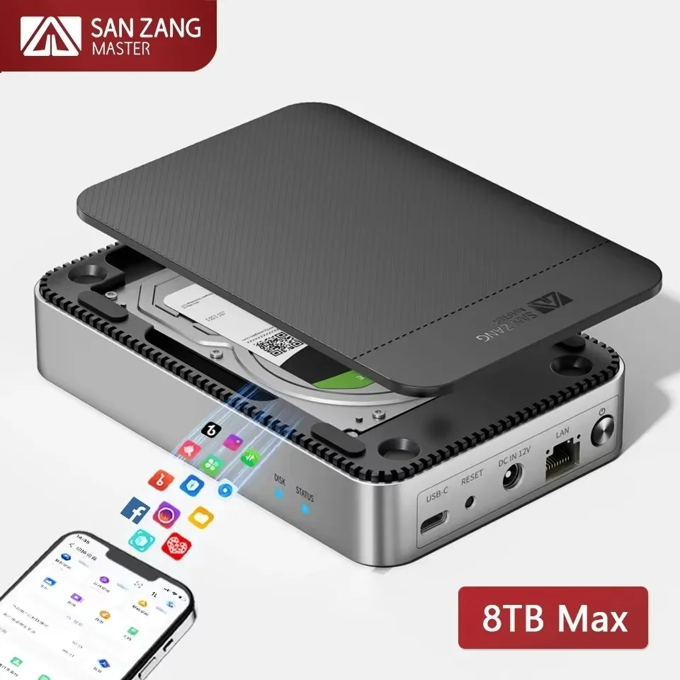 SANZANG Network Storage with 3.5 inch SATA HDD Hard Drive Enclosure NAS Private Cloud HDD Case SATA External Storage Cover Box