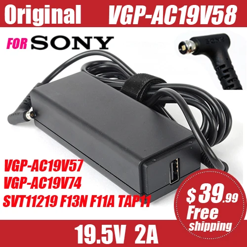 Fuente de alimentación Original para ordenador portátil SONY, adaptador de CA de cargador F11A, TAP11, F13N17SCB, F13N27SCS, F13N27SC, 19,5 V, 2A, 40W, VGP-AC19V74