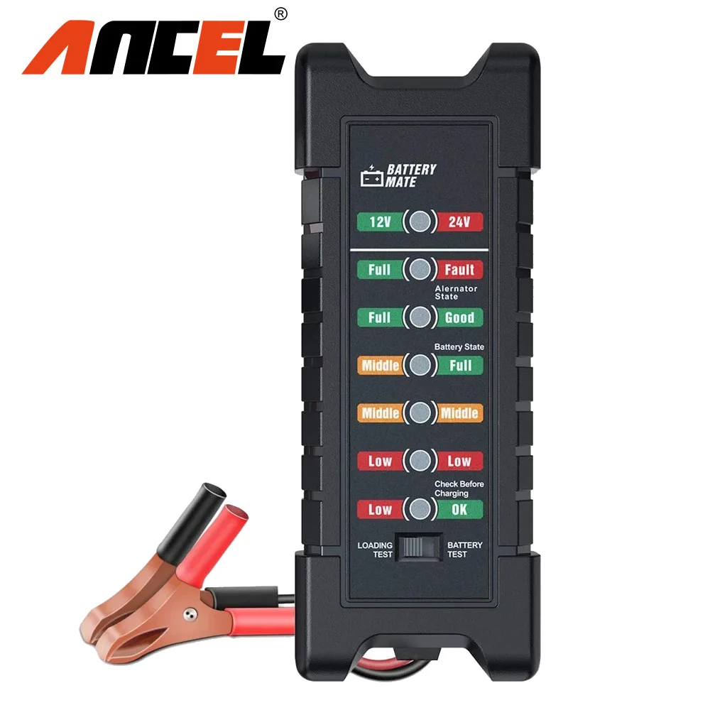 ANCEL BM410 Car Battery Tester Tool 12V 24V Cranking Charging Circut Test Battery System Analyzer Alternator for Motorcycle Car